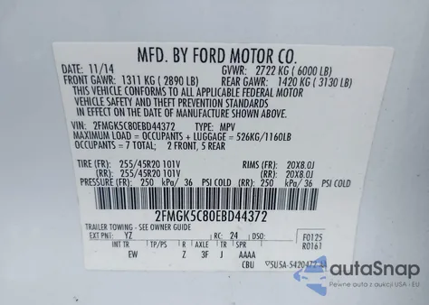 2014 Ford Flex Sel from USA, damaged, VIN 2FMGK5C80EBD44372